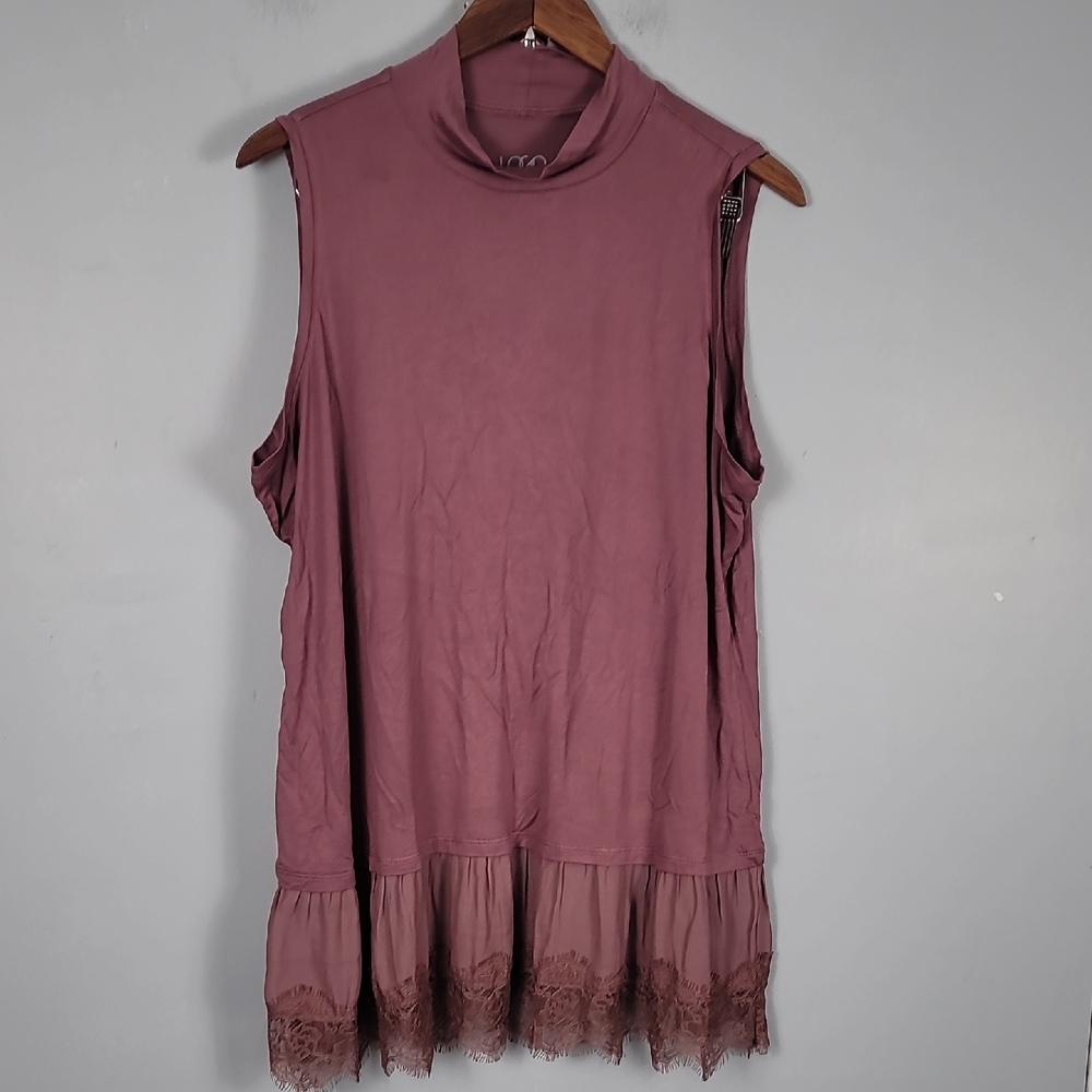 LOGO by Lori Goldstein Purple Burgundy Ruffled Tank Top